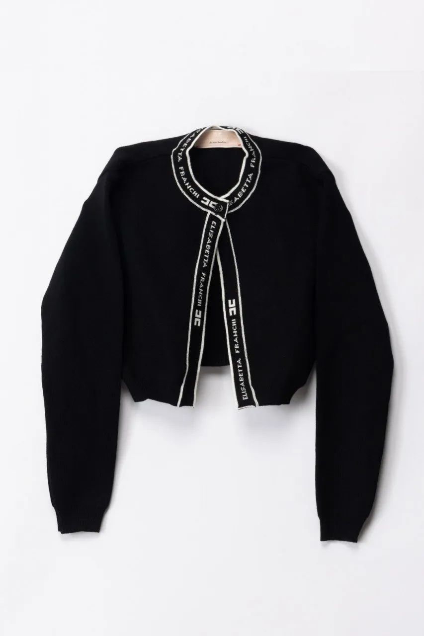 Cardigan tricot con bande logate BLACK/BUTTER