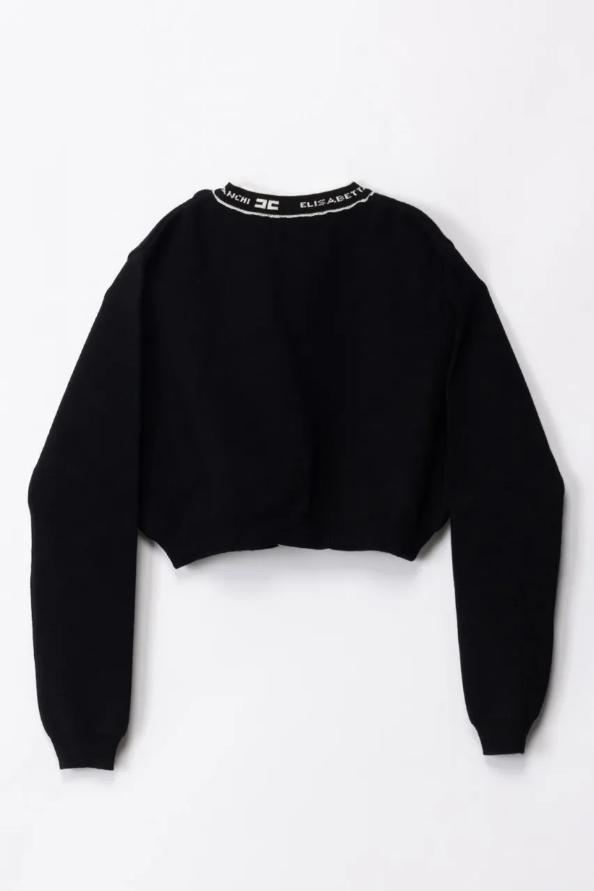 Cardigan tricot con bande logate BLACK/BUTTER