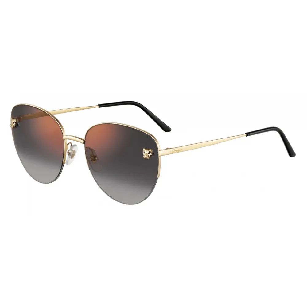 Cartier - Cat Eye - Oro Lenti Grigio con Flash Oro - Panthère de Cartier Collection - Occhiali da Sole - Cartier Eyewear