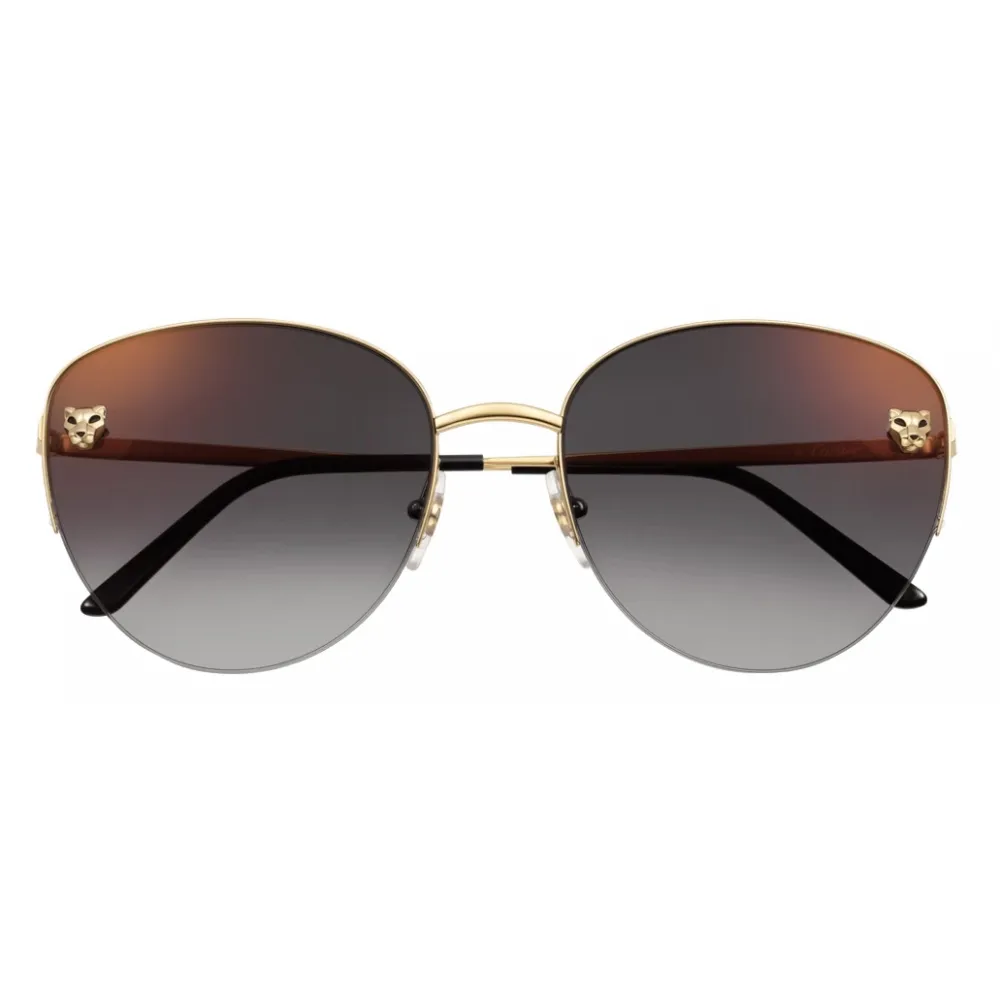 Cartier - Cat Eye - Oro Lenti Grigio con Flash Oro - Panthère de Cartier Collection - Occhiali da Sole - Cartier Eyewear