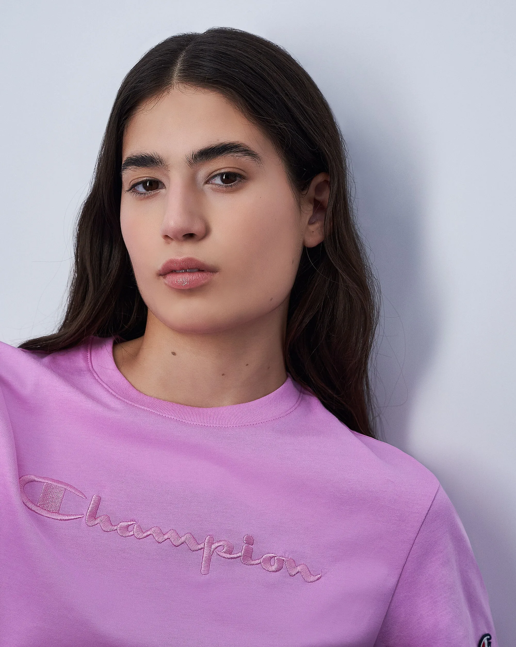 Champion T-Shirt Ampia Con Logo Tonal Grande Rosa Donna