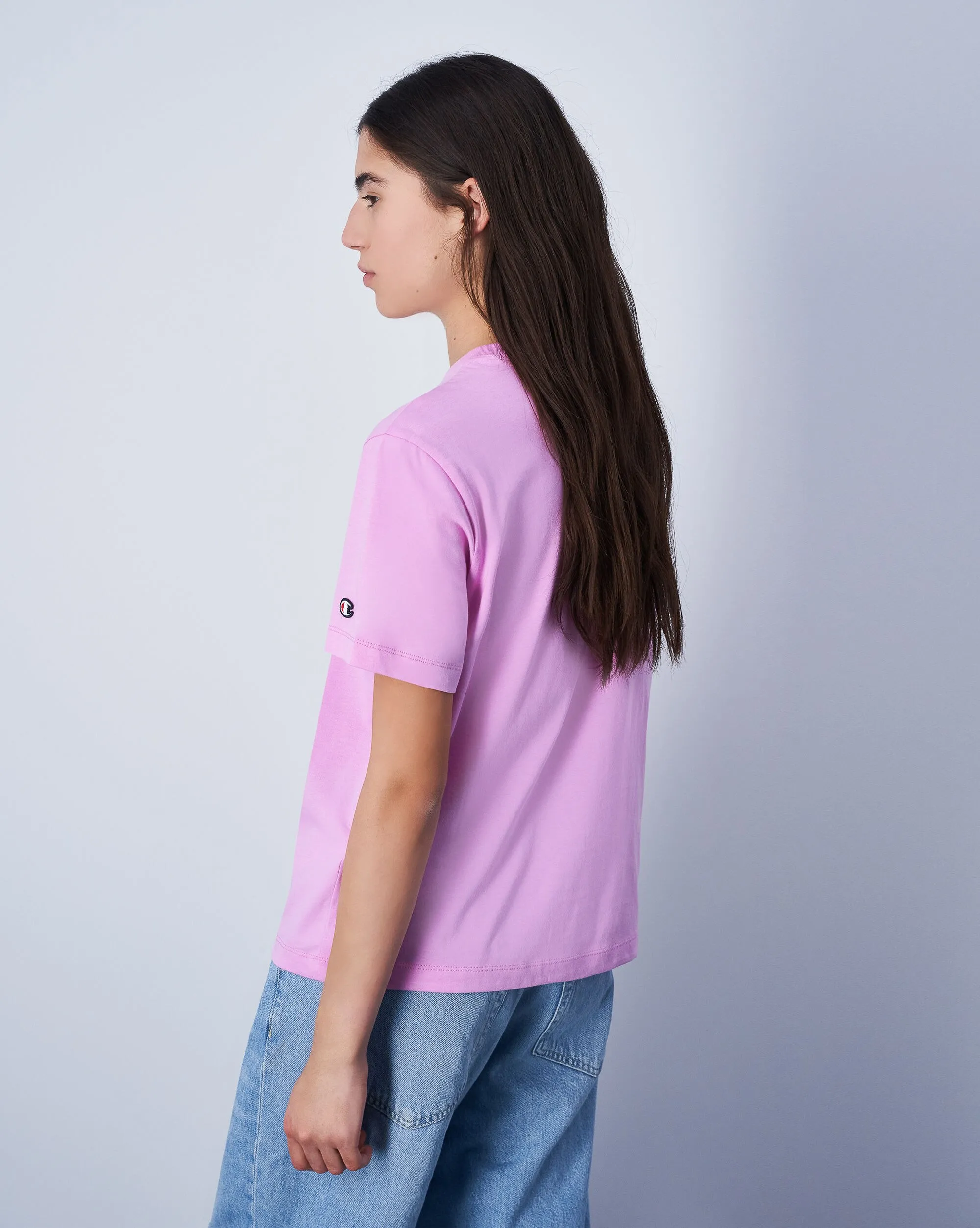 Champion T-Shirt Ampia Con Logo Tonal Grande Rosa Donna