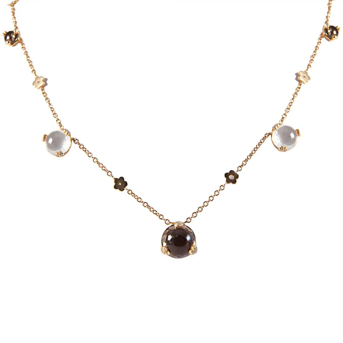 Collana in oro rosa con diamanti ct 0.22 e rubini ct 0.06