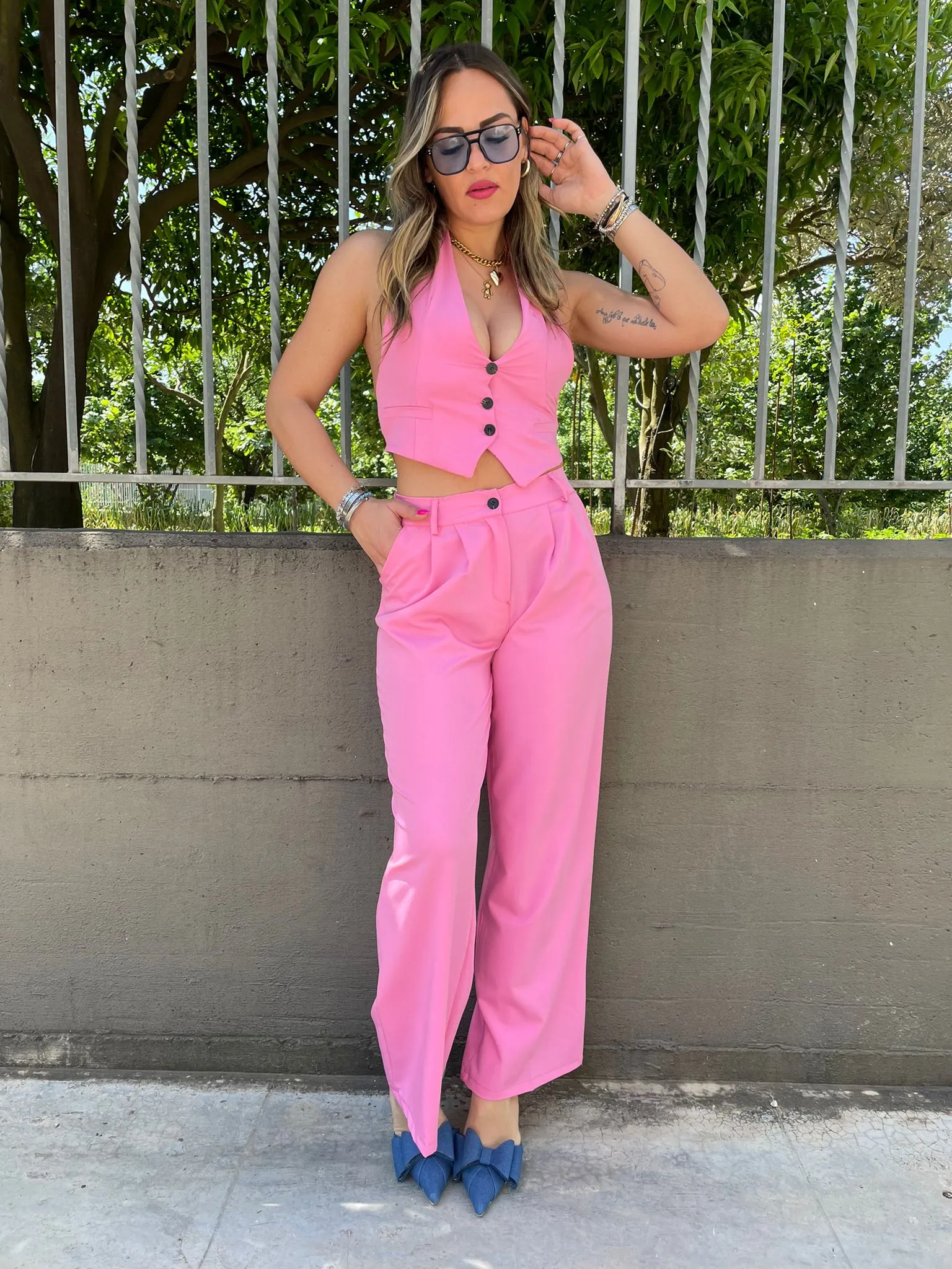 Coordinato 2 pezzi con pantalone palazzo e gilet