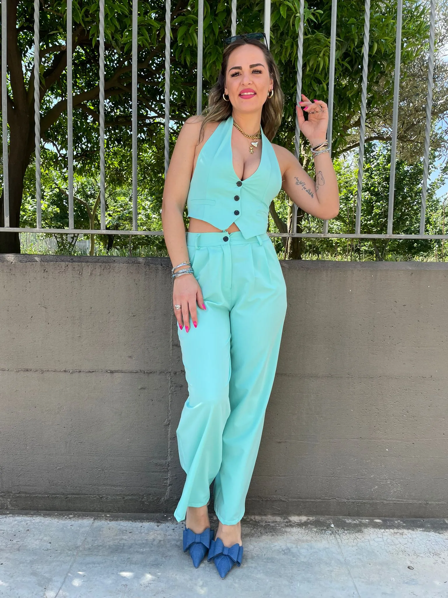 Coordinato 2 pezzi con pantalone palazzo e gilet