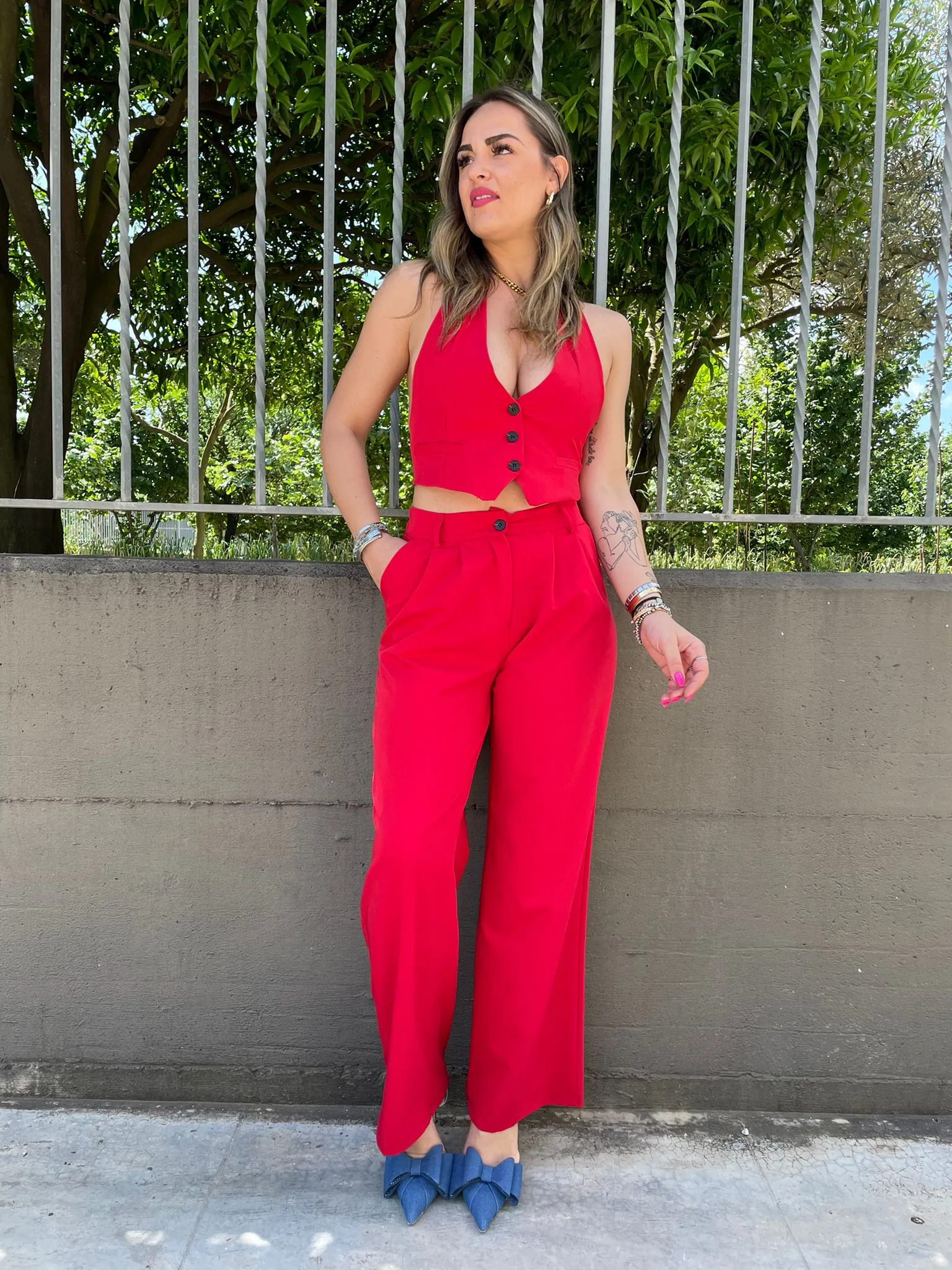 Coordinato 2 pezzi con pantalone palazzo e gilet