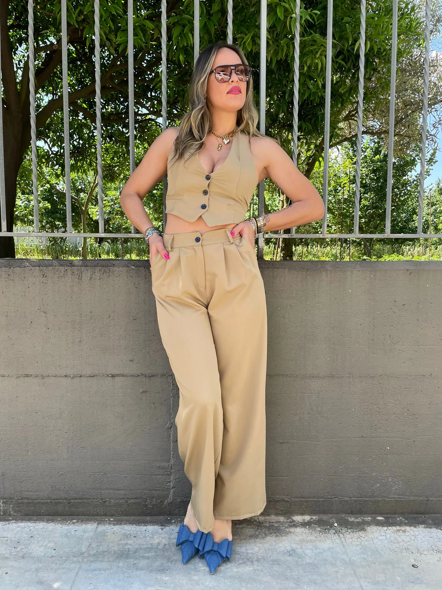 Coordinato 2 pezzi con pantalone palazzo e gilet
