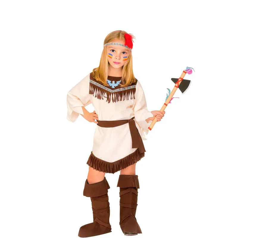 Costume da indiana beige con frange per bambina