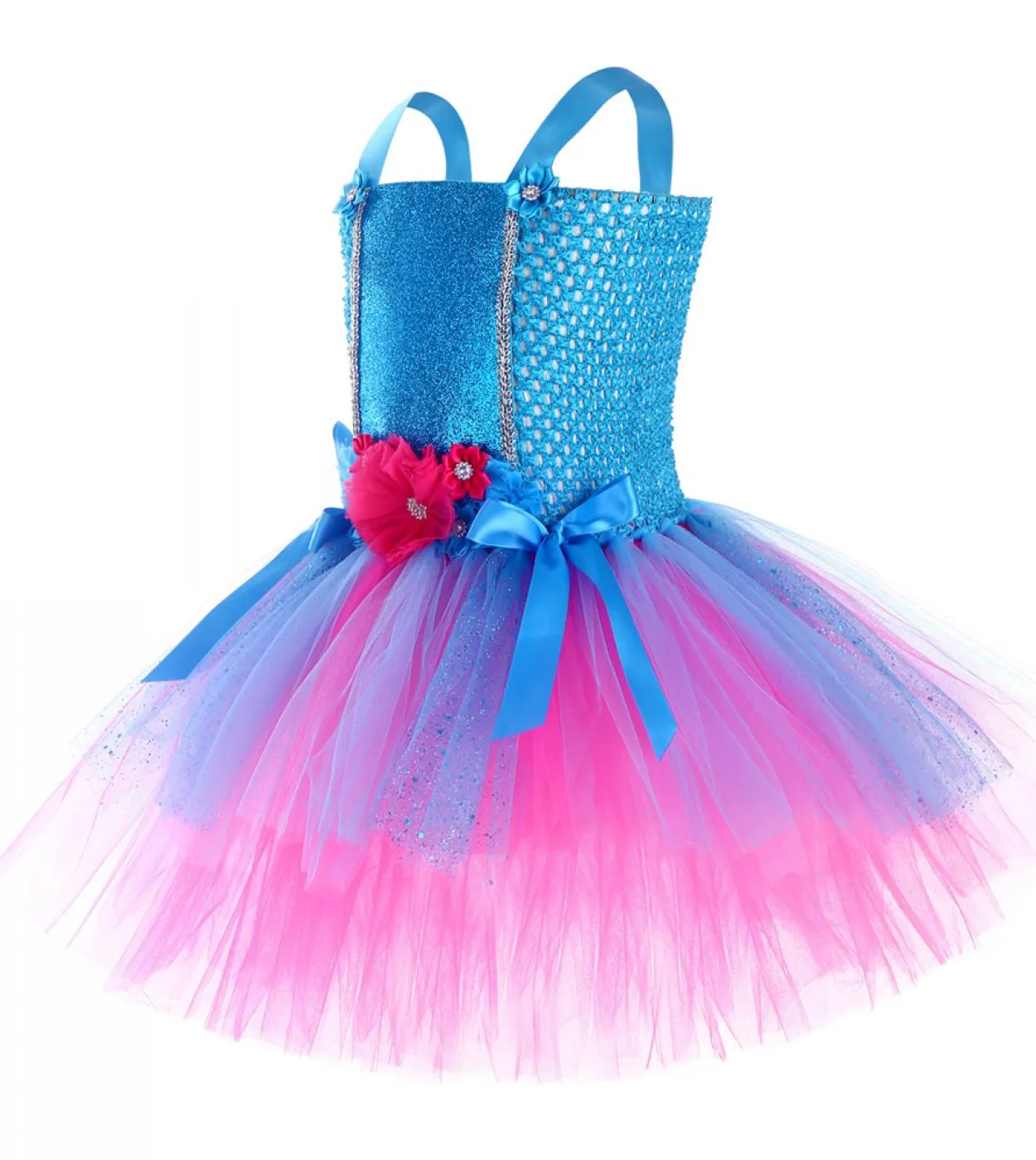 Costume da troll a 3 strati per ragazze Compleanno Abiti di Halloween per bambini Tutu da fata elfo magico Vestito con fiocco pe