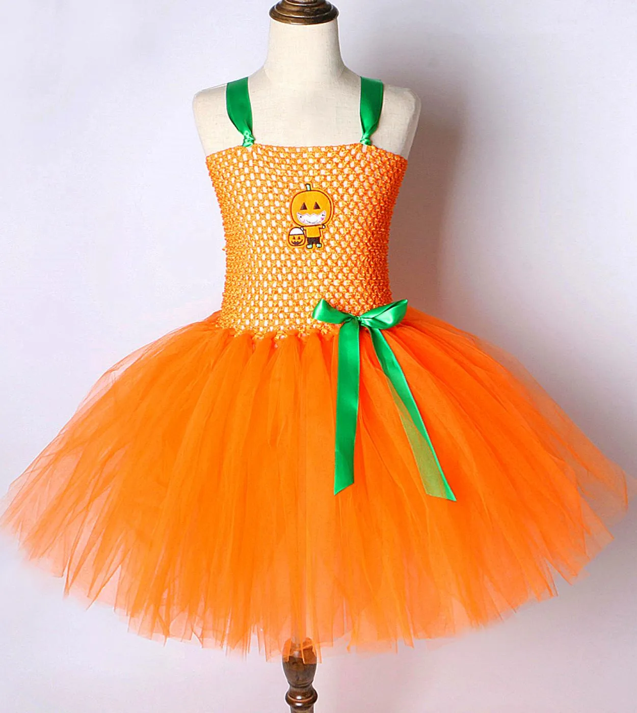 Costume di zucca di Halloween per ragazze Vestito da tutu da strega con cappello Ragazza per bambini Festa di carnevale Vestito