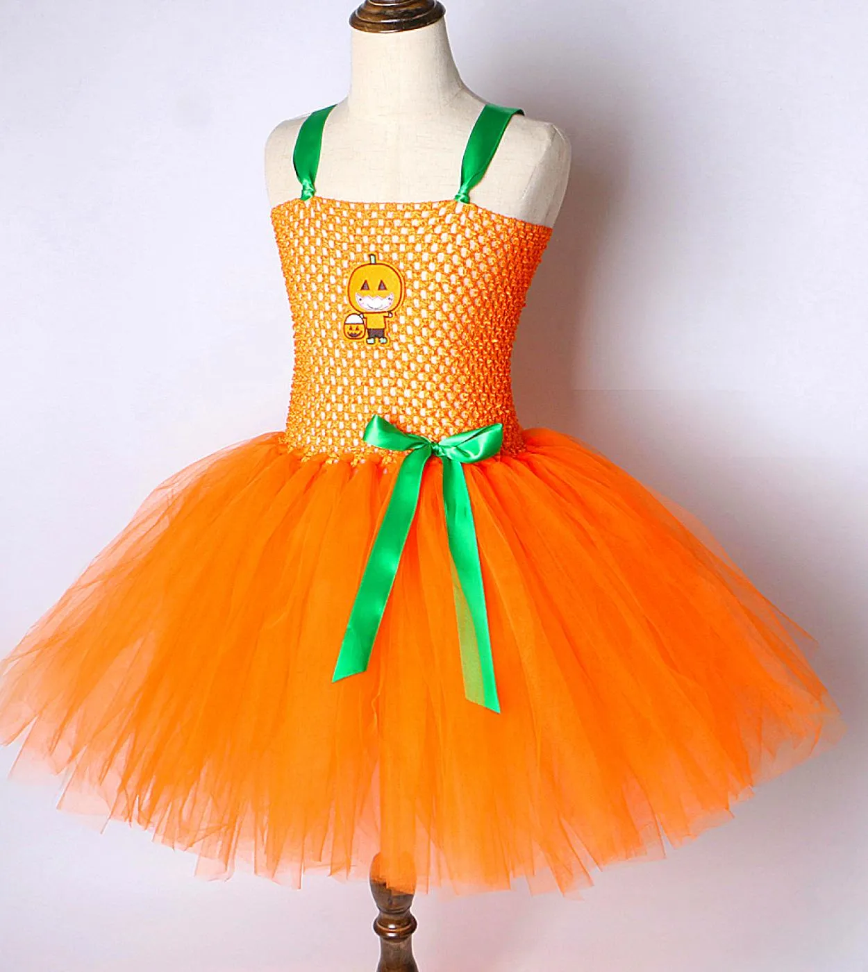 Costume di zucca di Halloween per ragazze Vestito da tutu da strega con cappello Ragazza per bambini Festa di carnevale Vestito