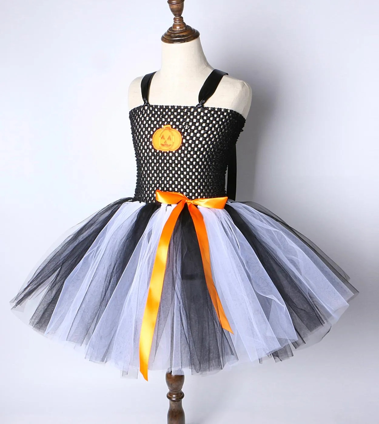 Costume di zucca di Halloween per ragazze Vestito da tutu per bambini con fascia per capelli a fiori Vestito da festa per bambin