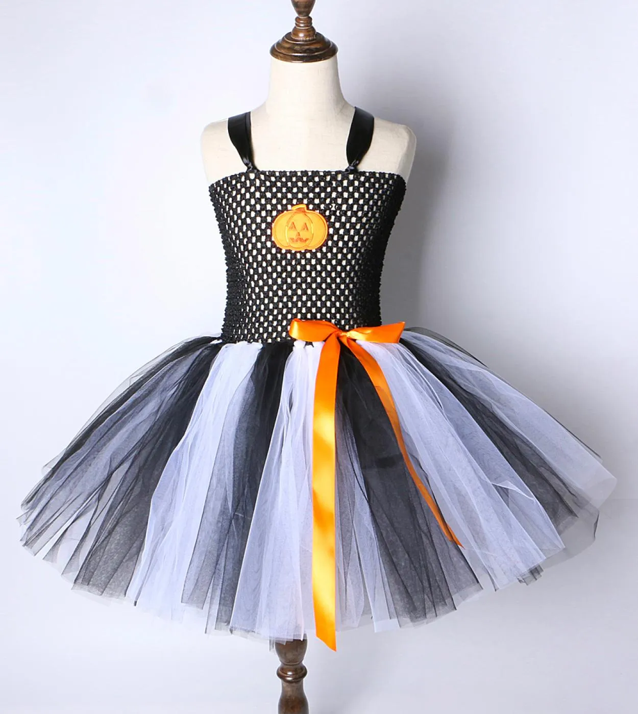 Costume di zucca di Halloween per ragazze Vestito da tutu per bambini con fascia per capelli a fiori Vestito da festa per bambin