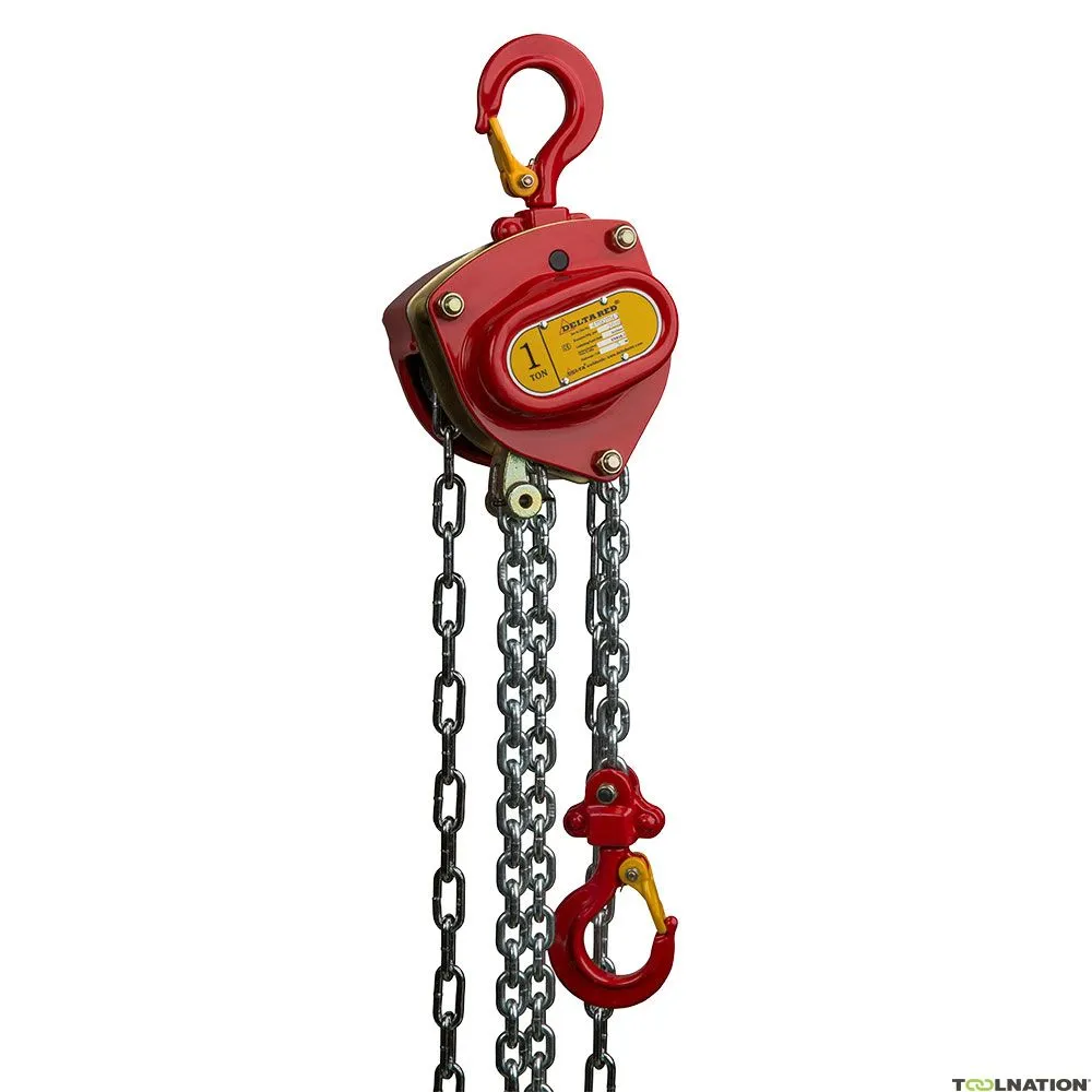 Delta DR.0.04401006.OP RED - Paranco manuale a catena Premium con protezione da sovraccarico - 1 tonnellata - con altezza di sol