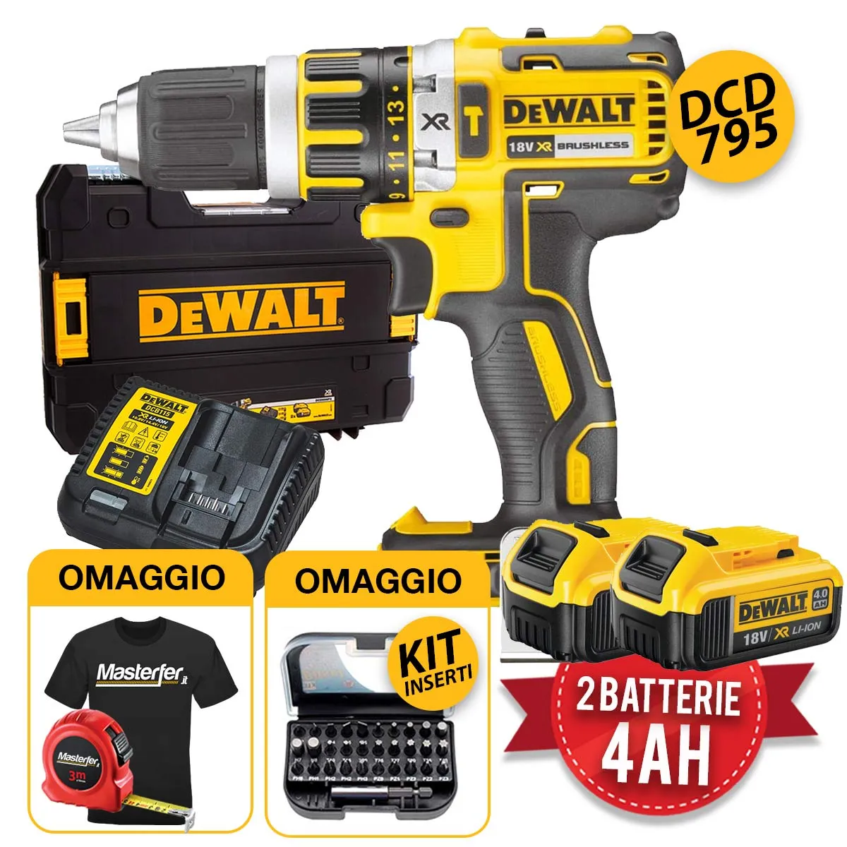 Dewalt DCD795M2 - Avvitatore a batteria 18V con percussione, 2 x 4Ah
