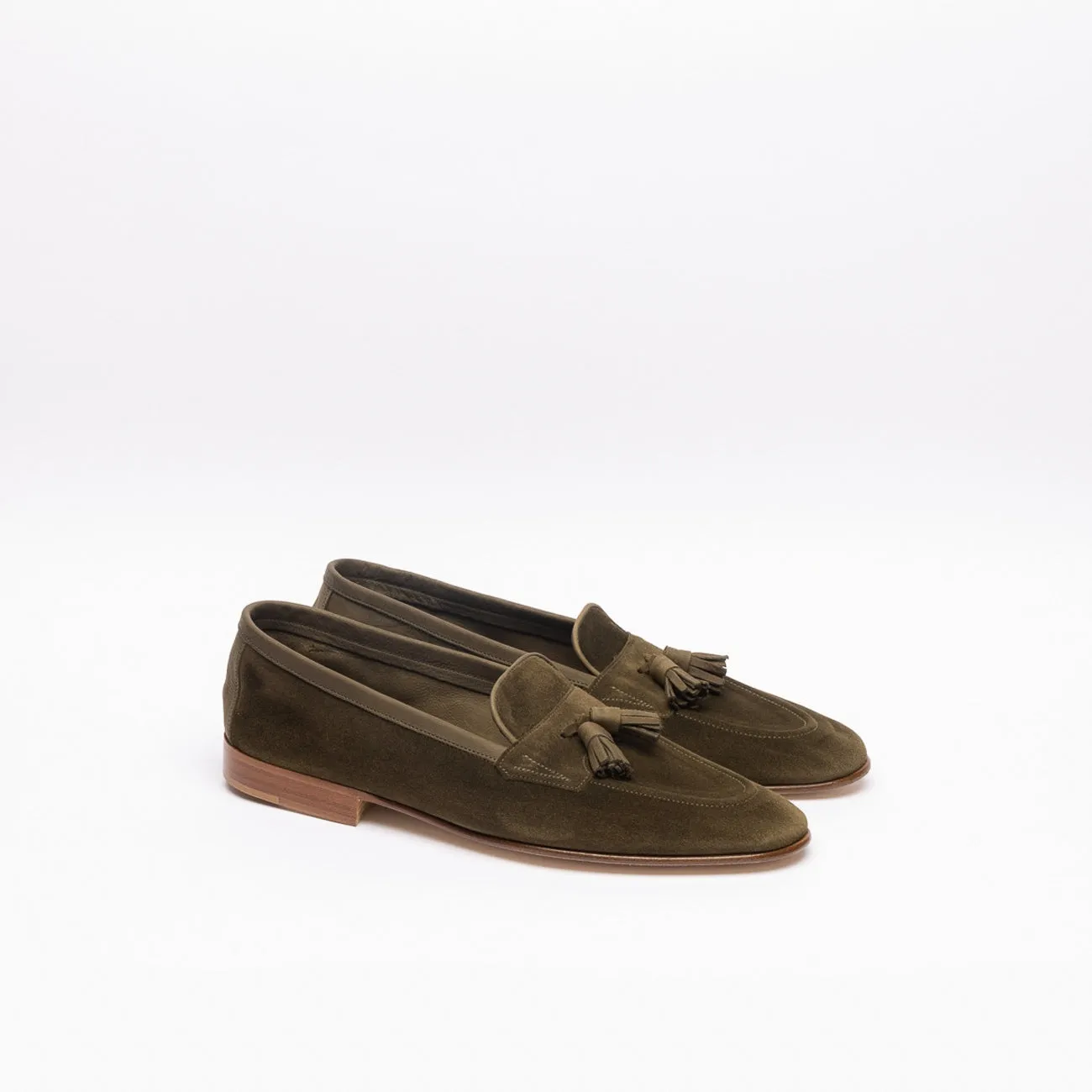 Edward Green Mocassino con nappine Edward Green Portland in camoscio verde militare