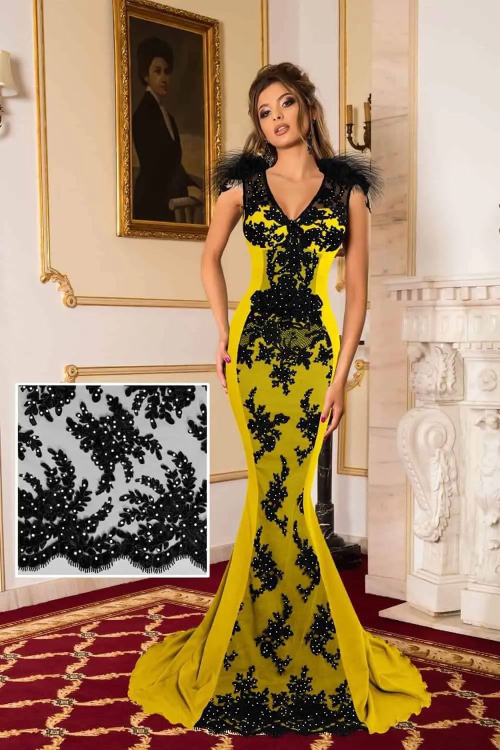 Elegante abito a sirena con ricami e strass