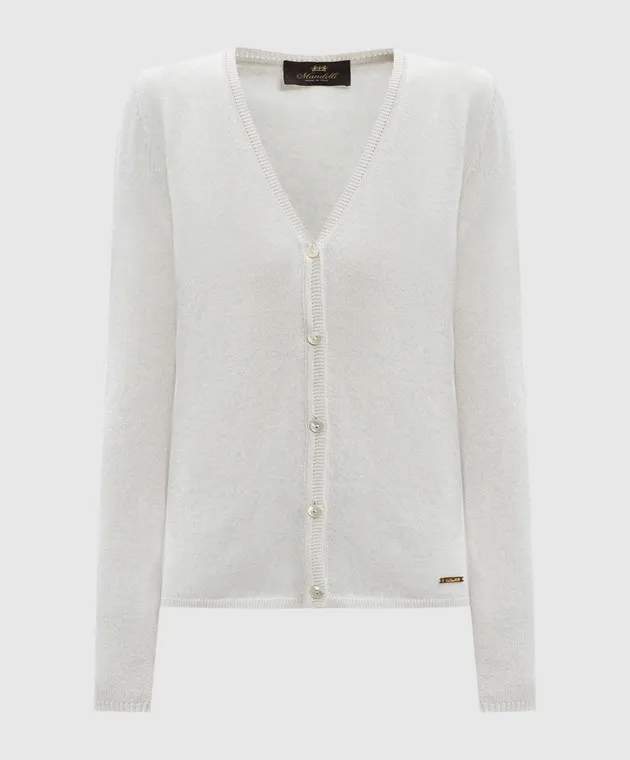 Enrico Mandelli Cardigan in cashmere bianco con logo A9KD725519