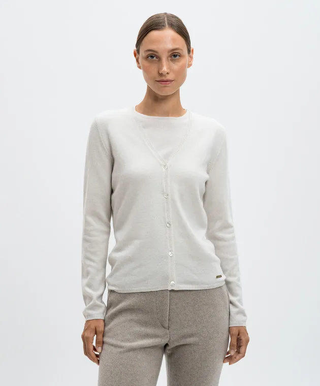 Enrico Mandelli Cardigan in cashmere bianco con logo A9KD725519