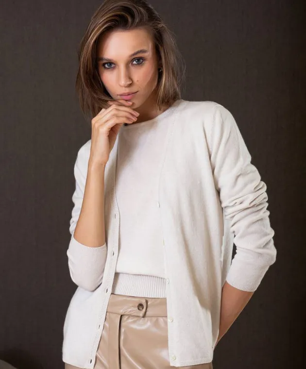 Enrico Mandelli Cardigan in cashmere bianco con logo A9KD725519
