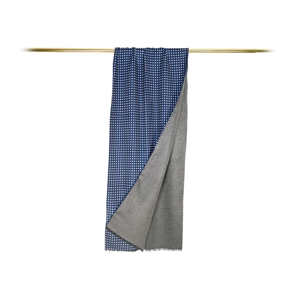 Fefè Napoli - Sciarpa Double Gentleman Pois Blu - Sciarpe e Foulard - Handmade in Italy - Luxury Exclusive Collection