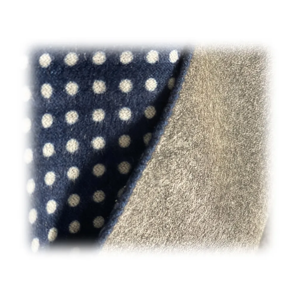 Fefè Napoli - Sciarpa Double Gentleman Pois Blu - Sciarpe e Foulard - Handmade in Italy - Luxury Exclusive Collection