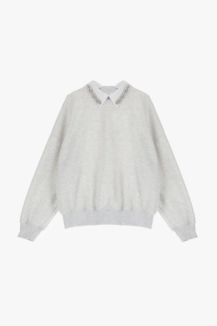 Felpa oversize con colletto classico e strass