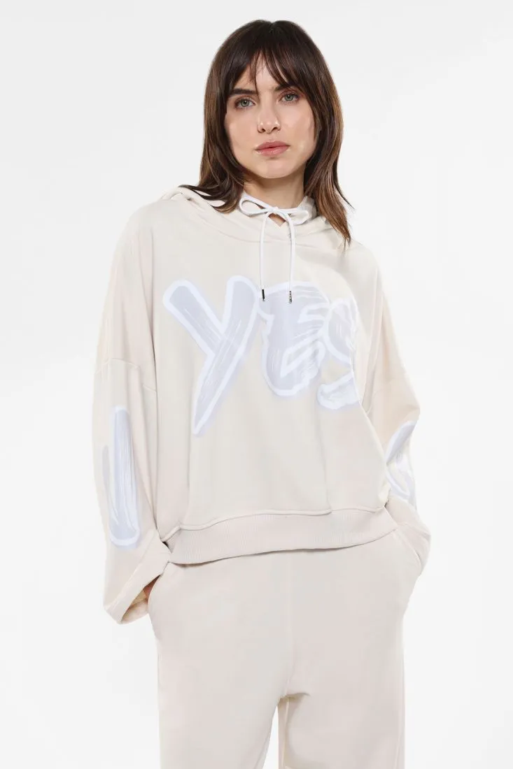 Felpa oversize fantasia stampata con cappuccio e coulisse