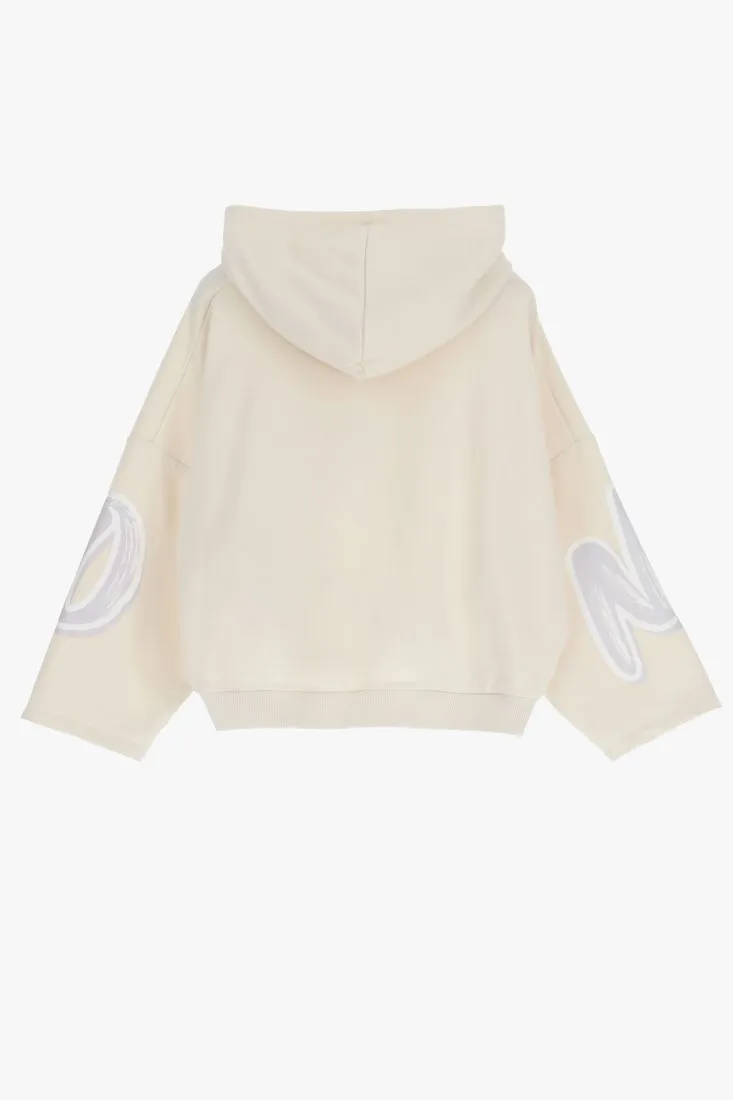 Felpa oversize fantasia stampata con cappuccio e coulisse