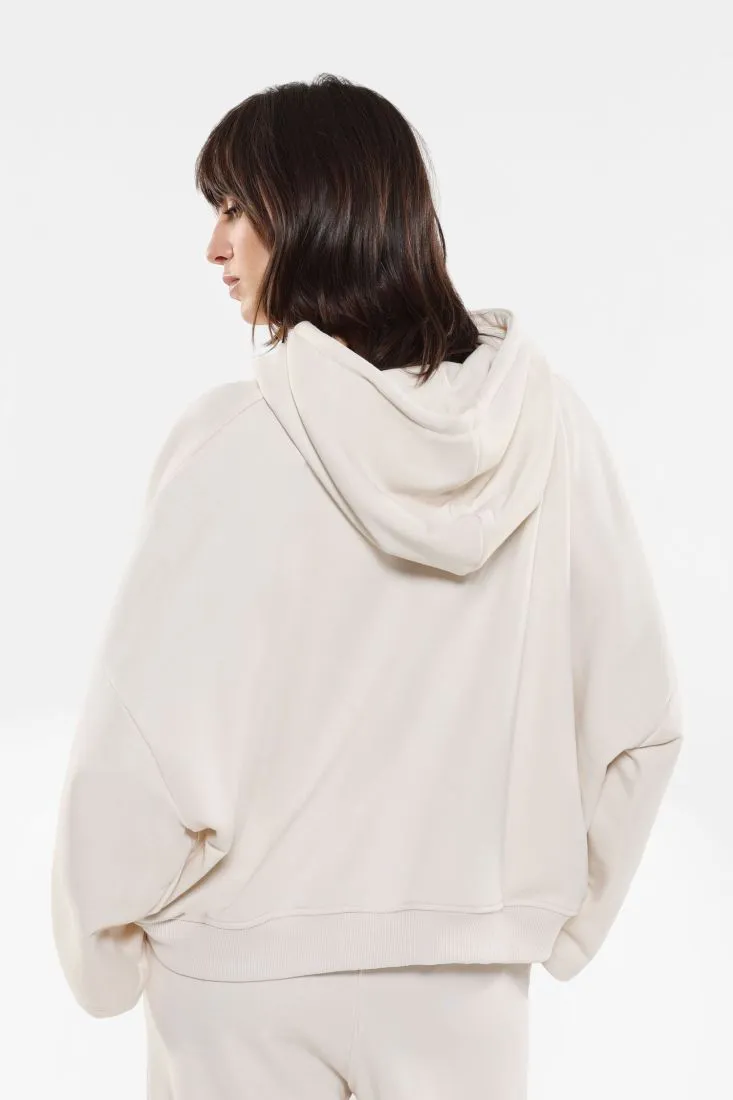 Felpa oversize fantasia stampata con cappuccio e coulisse