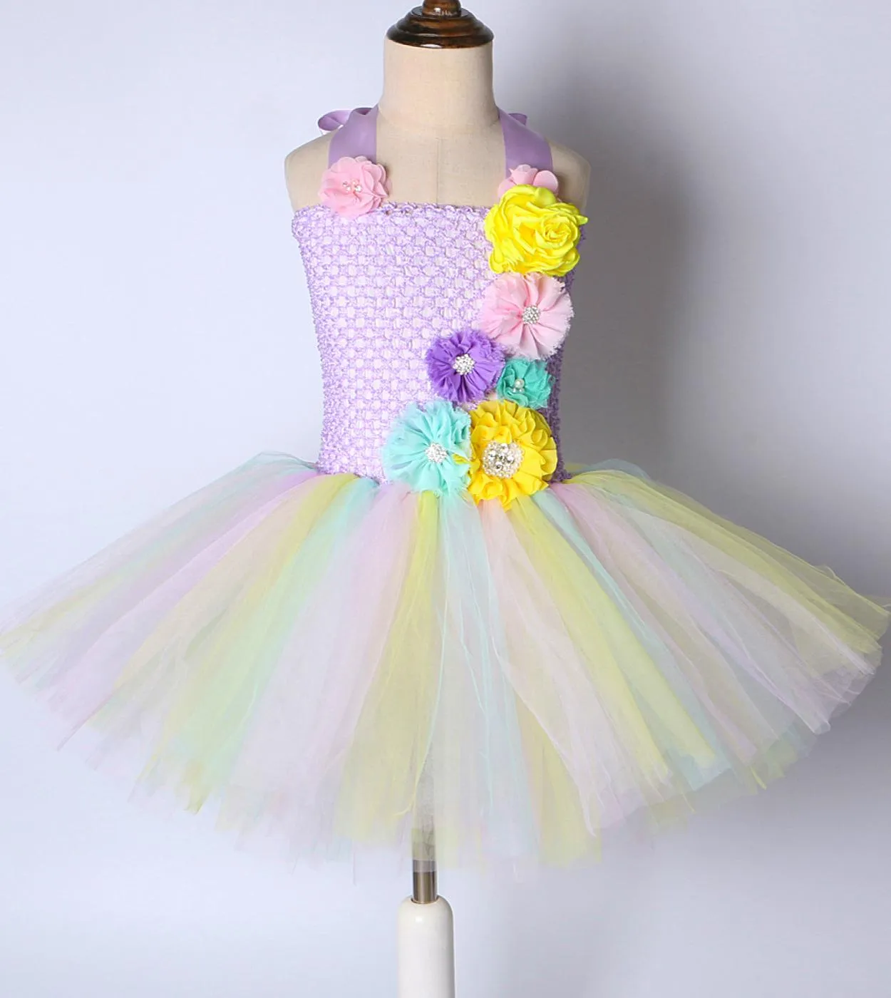 Flower Girl Fairy Tutu Dress With Wing Princess Birthday Costume for Kids Pastel Macaron Abiti Girls Halloween Carniva
