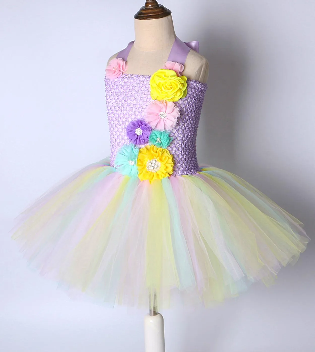 Flower Girl Fairy Tutu Dress With Wing Princess Birthday Costume for Kids Pastel Macaron Abiti Girls Halloween Carniva