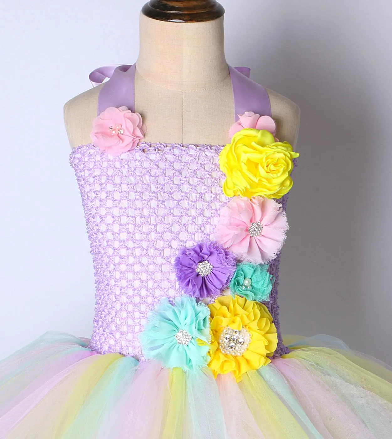 Flower Girl Fairy Tutu Dress With Wing Princess Birthday Costume for Kids Pastel Macaron Abiti Girls Halloween Carniva