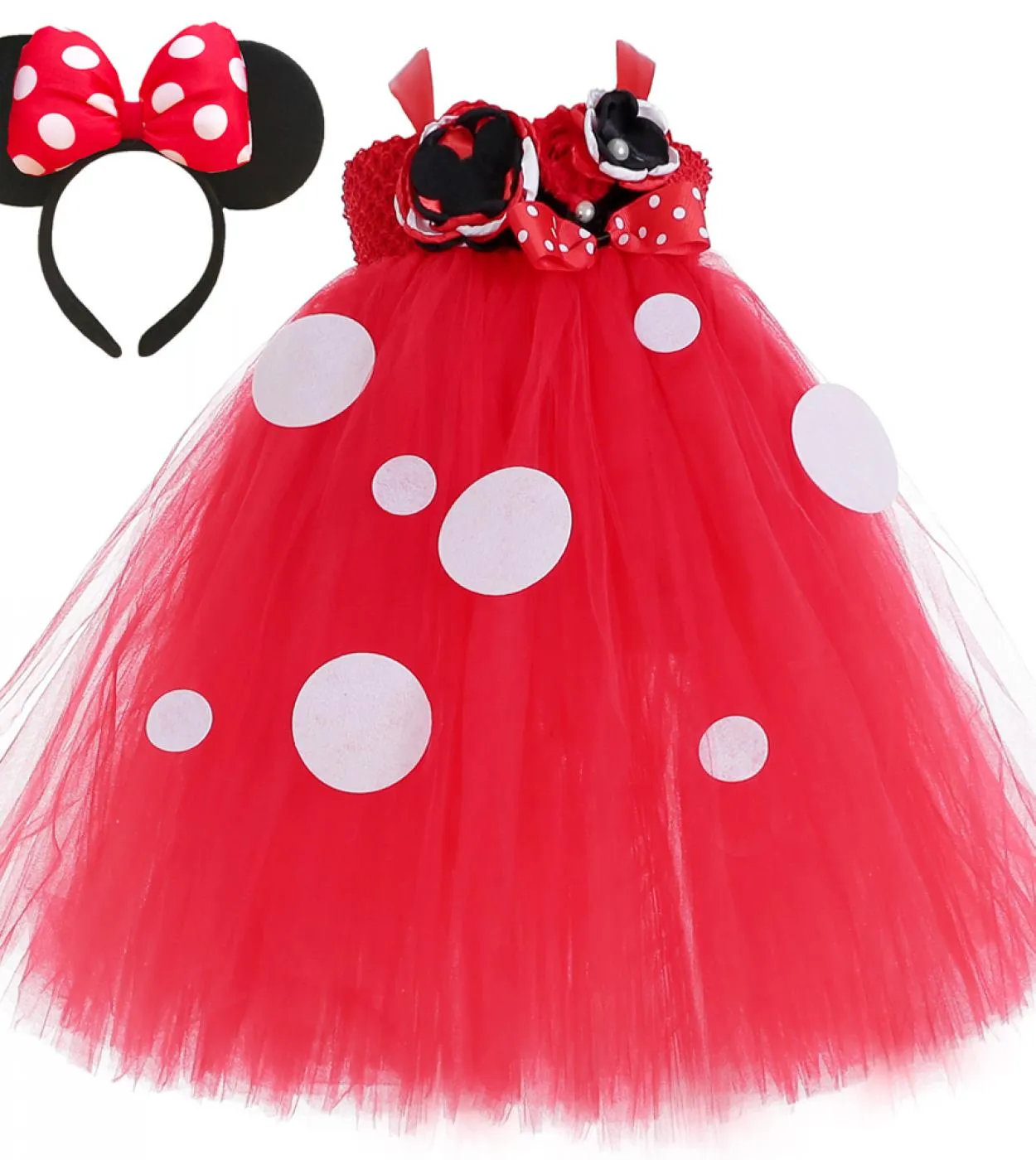 Flower Girl Minnie Abiti per bambini Compleanno Costume di Halloween Neonate Abito lungo tutu con fiocco Fascia per bambini Clo