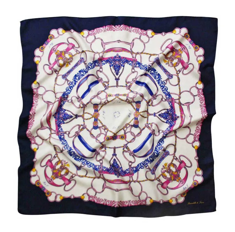 Foulard seta classico disegno con corde e staffe rosa