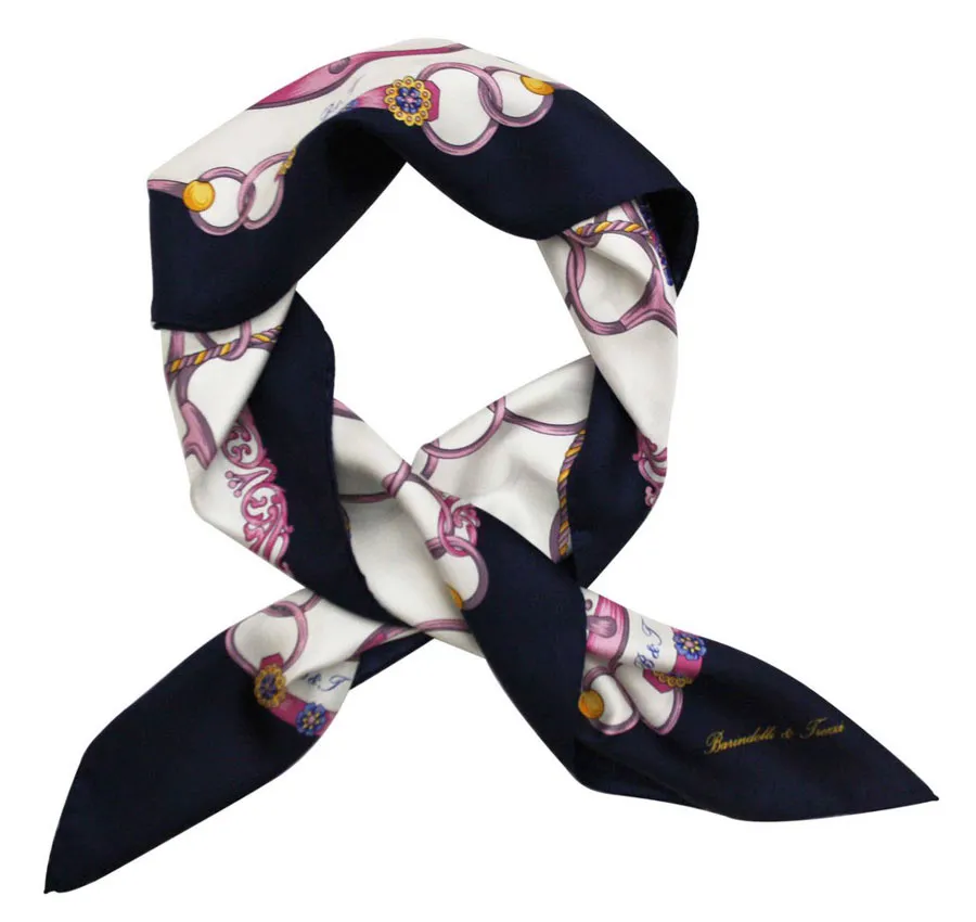 Foulard seta classico disegno con corde e staffe rosa