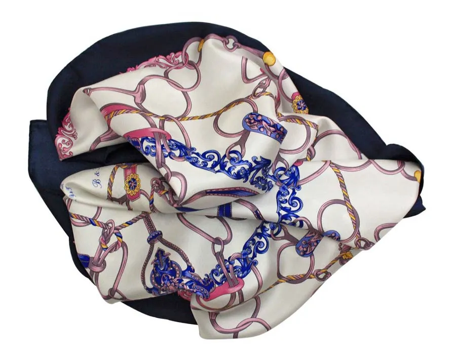 Foulard seta classico disegno con corde e staffe rosa