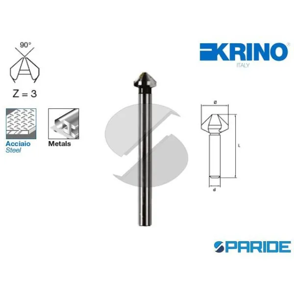 FRESA IN HSS 01193 D 25 MM Z=3 DIN 335\C-90 GRADI AD INCASSARE E SVASARE KRINO