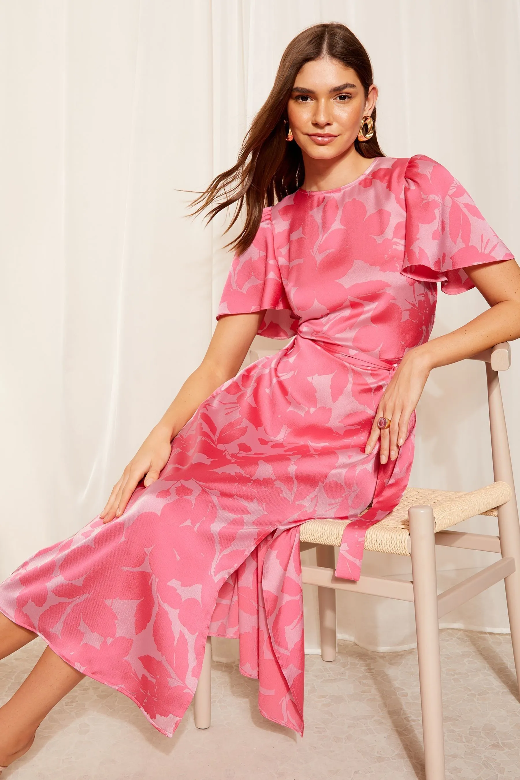 Friends Like These - Abito midi estivo con maniche Satin e stampa