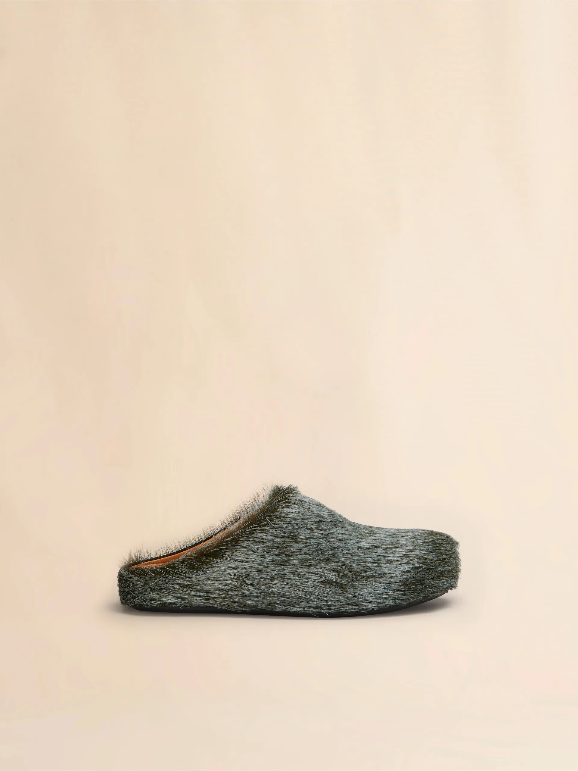 Fussbett sabot in vitello a pelo lungo grigio blu