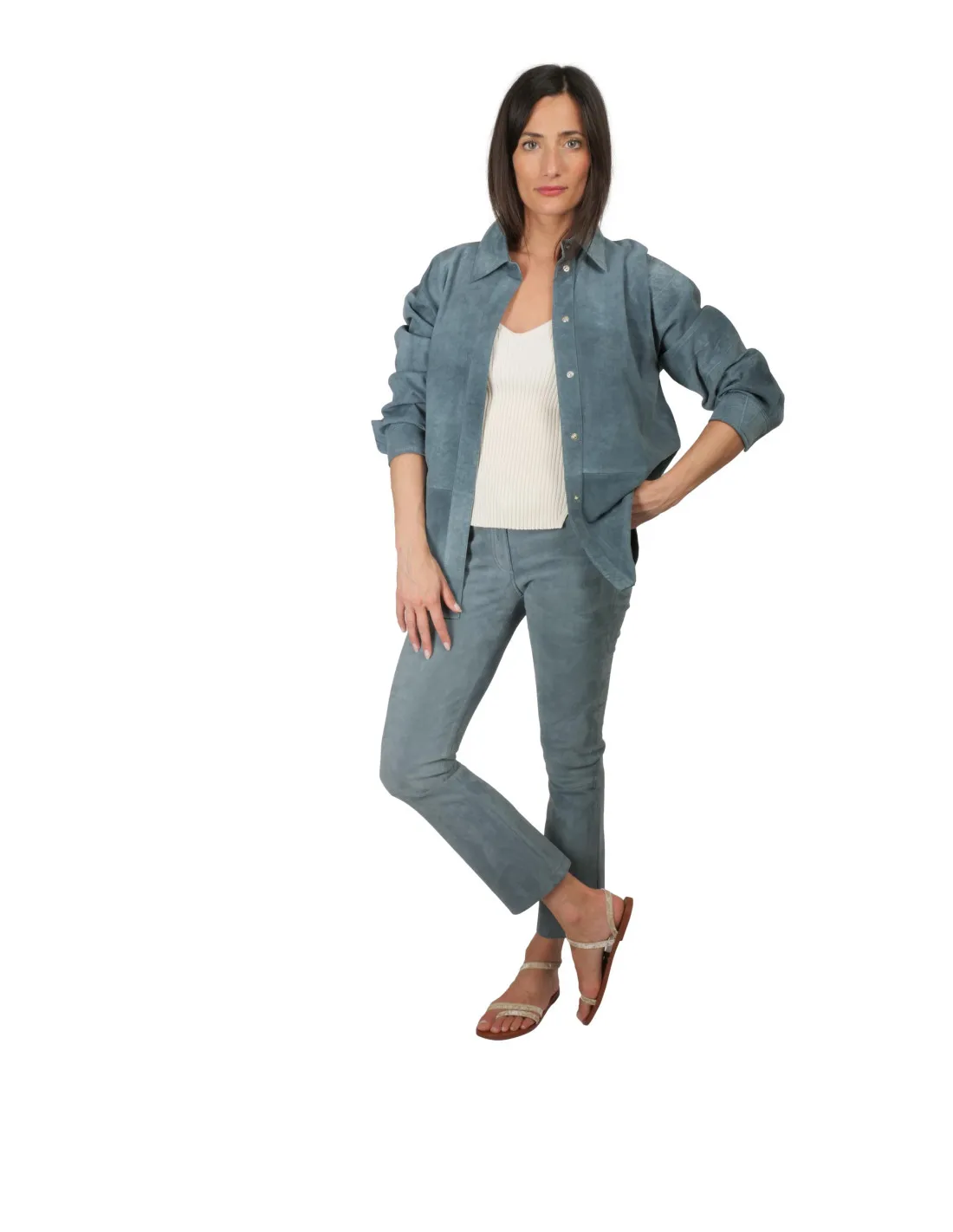 Giacca Camicia in Pelle Arma - Sofia Capri Blue
