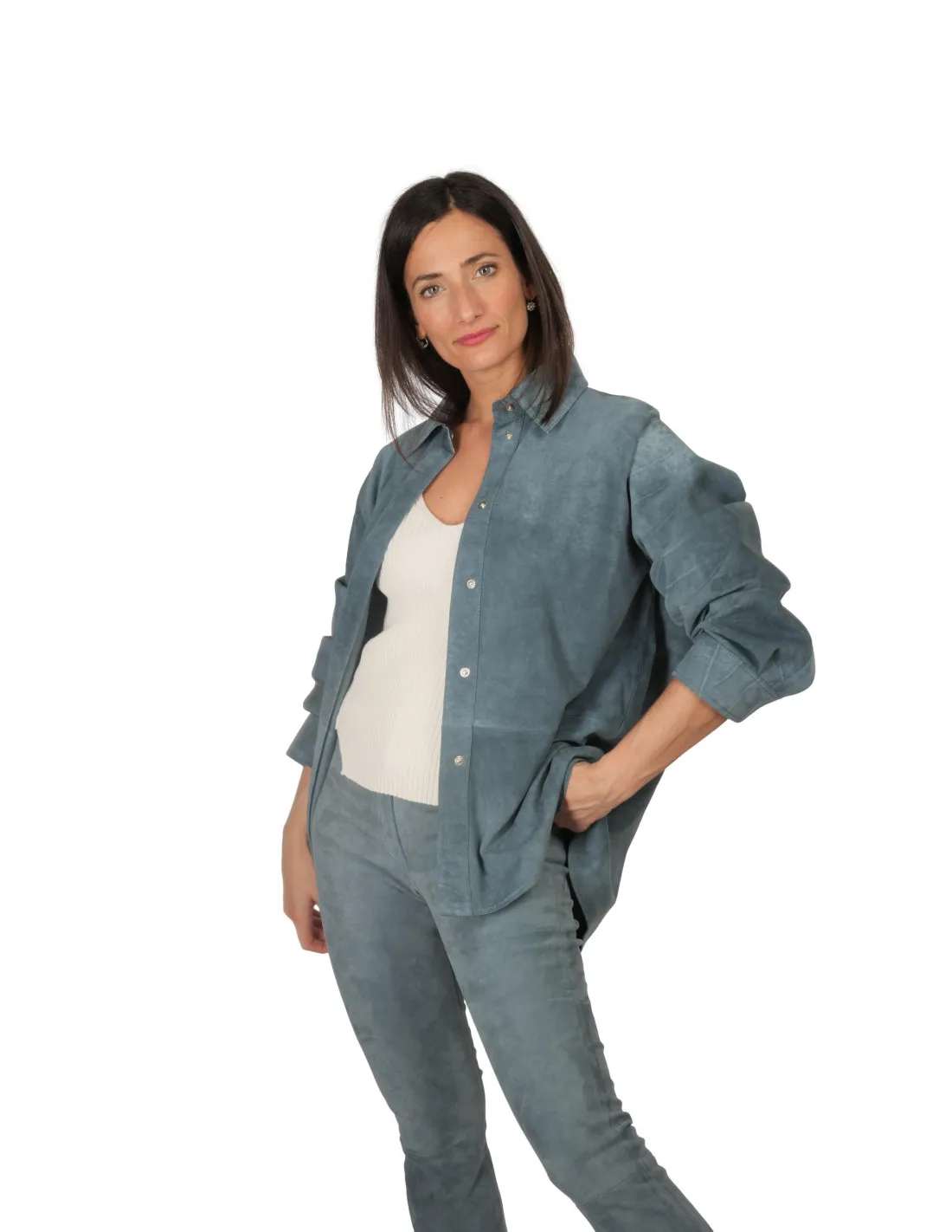 Giacca Camicia in Pelle Arma - Sofia Capri Blue