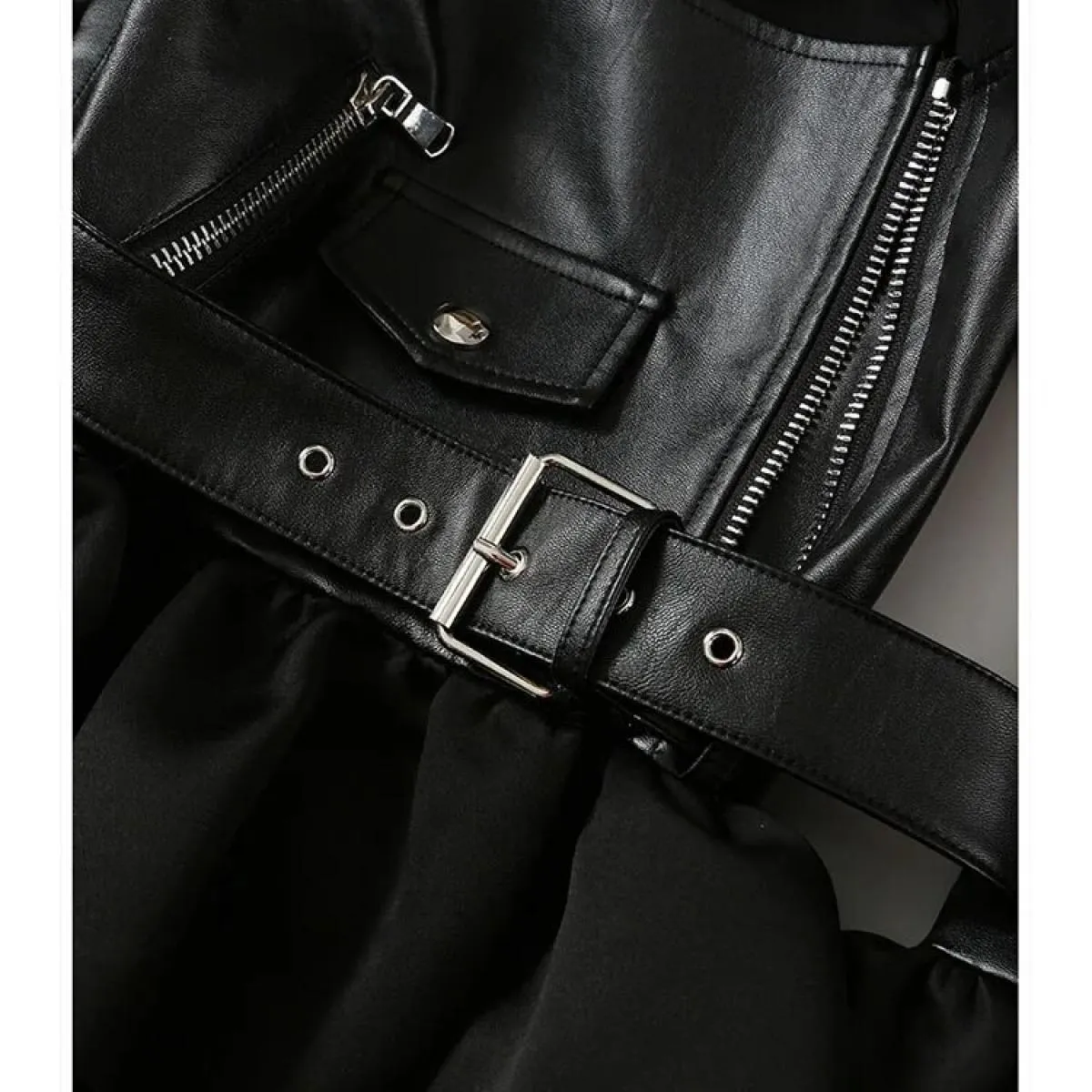 Giacca da motociclista patchwork con volant da donna High Street New Fashion 2023 Designer Jacket