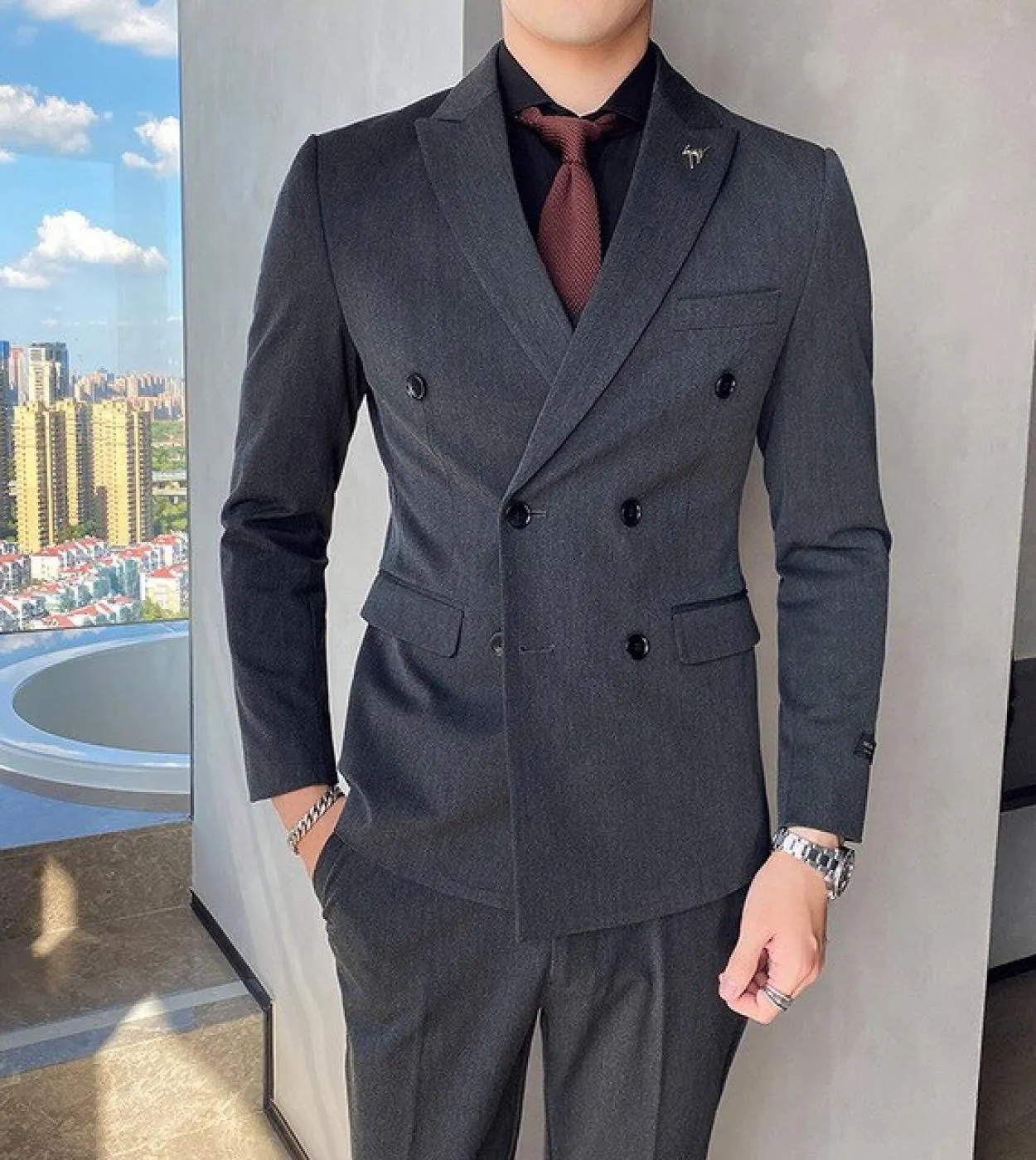 Giacca  Gilet  Pantaloni Abito da sposa da sposo Marchio di fascia alta Abito da uomo doppiopetto formale in puro colore 3 p