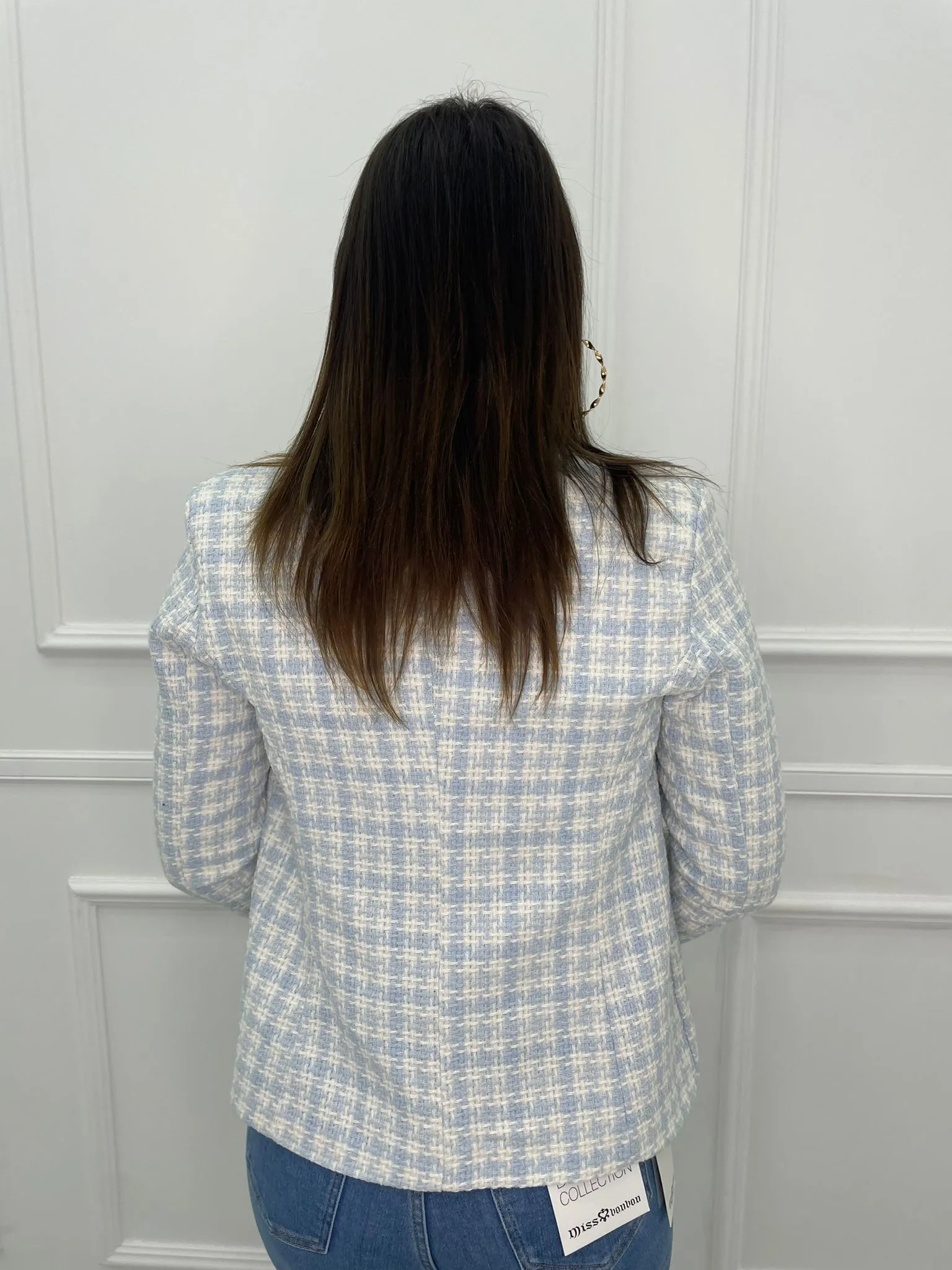 Giacca tweed doppiopetto con bottoni oro