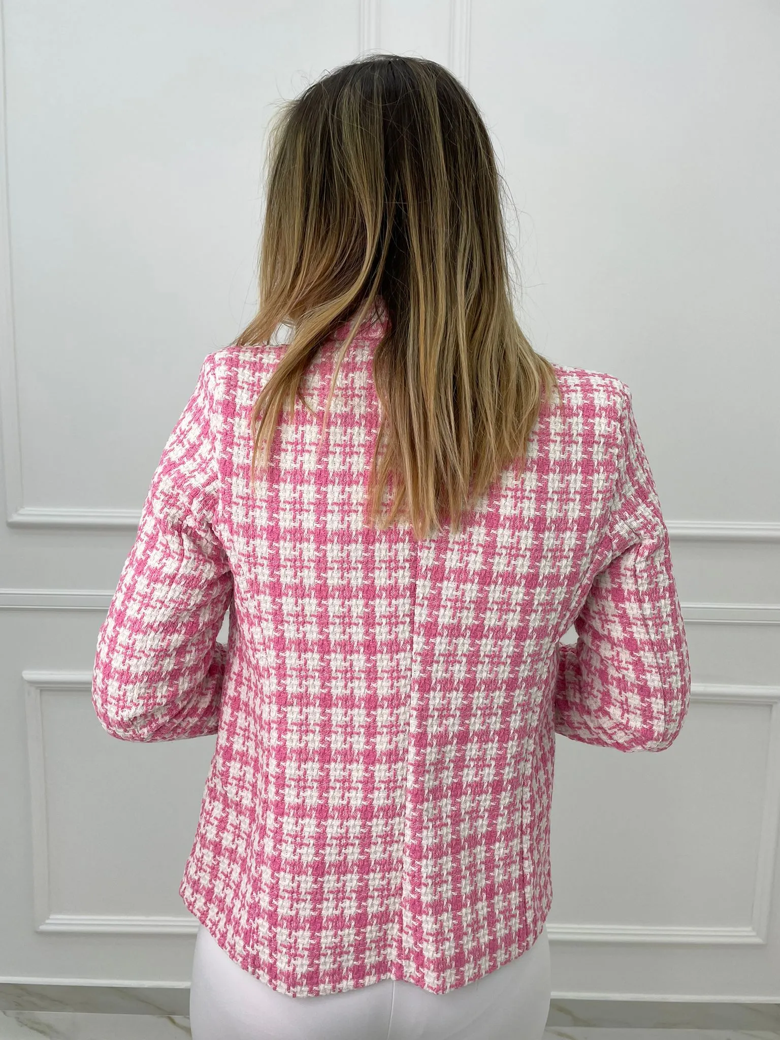 Giacca tweed doppiopetto con bottoni oro