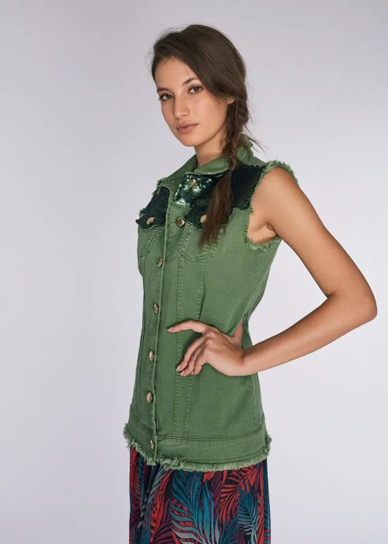 Gilet in denim con paillettes