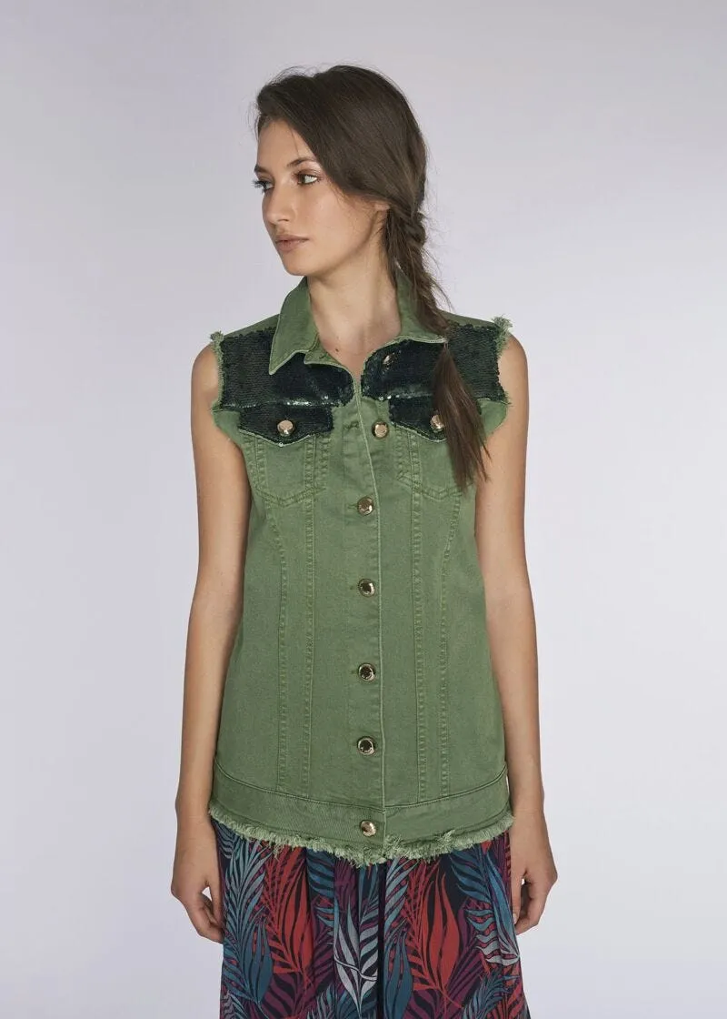 Gilet in denim con paillettes