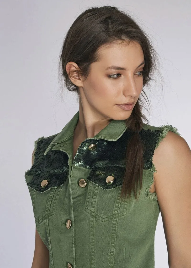 Gilet in denim con paillettes