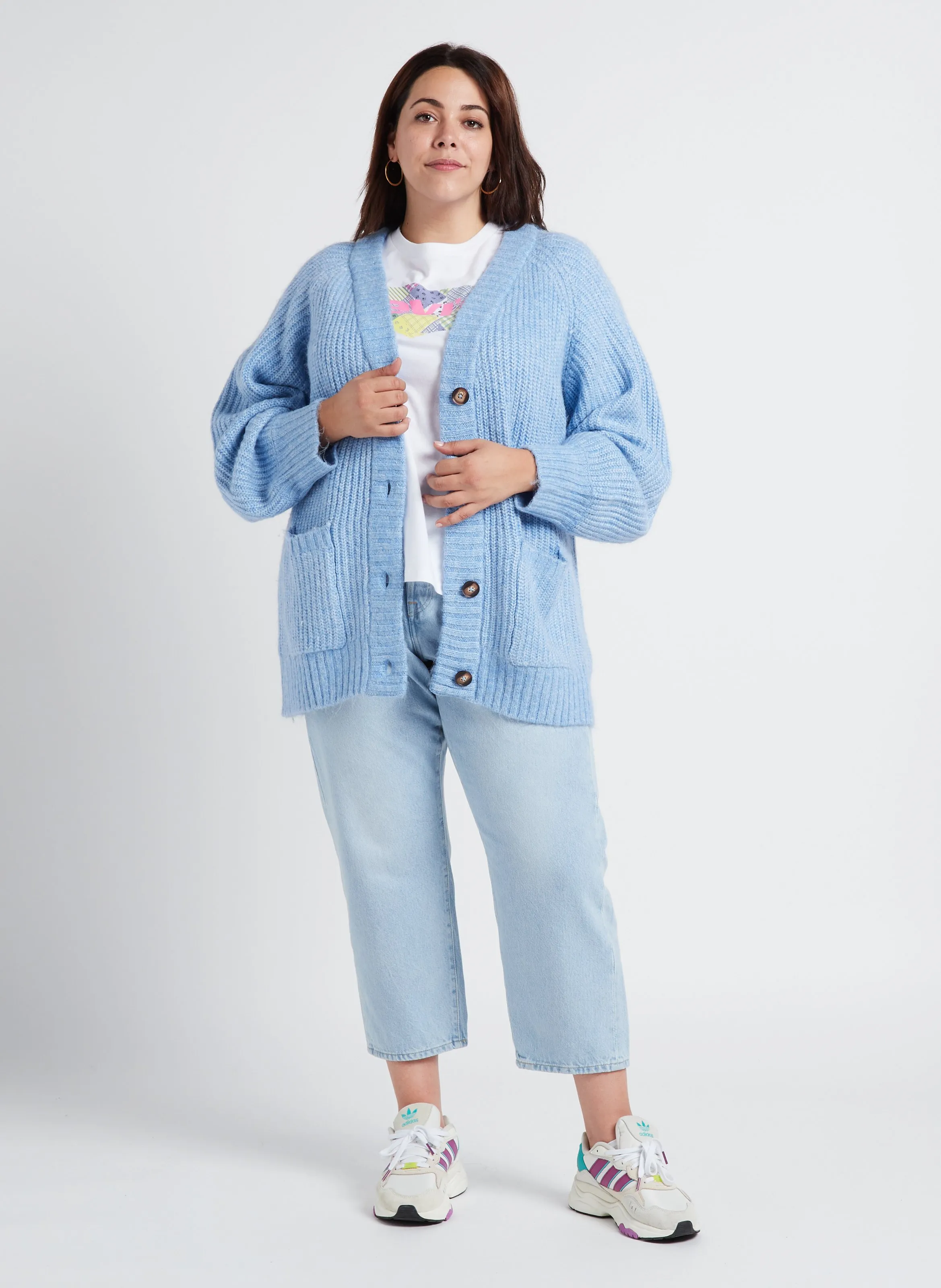  GINA TRICOT   Cardigan oversize scollo a V con bottoni | Blu